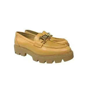 Gems Chunky Lug Sole Platform Leather Moccasins Loafers Size 9| Cream/Tan